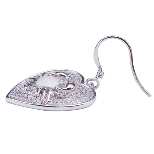 Sterling Silver Pave Cubic Zirconia Crab in Heart Hook Earring