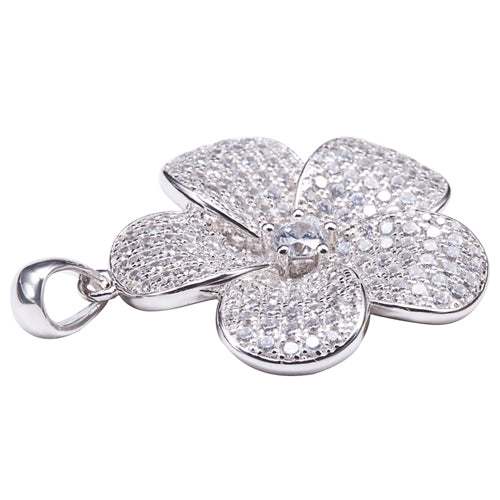Sterling Silver Pave Cubic Zirconia Plumeria Pendant(Chain Sold Separately)
