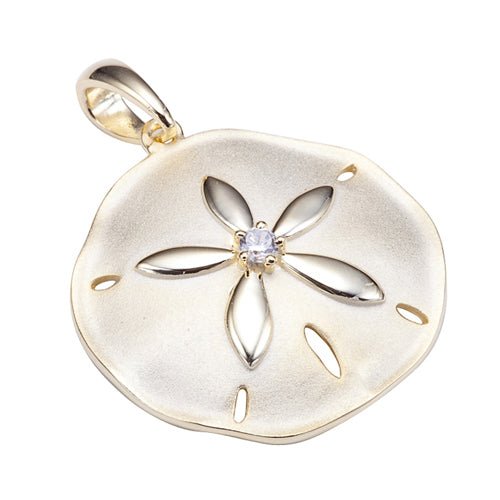 Sterling Silver Yellow Gold Plated Sand Dollar Pendant Sandblast Finished(Chain Sold Separately)