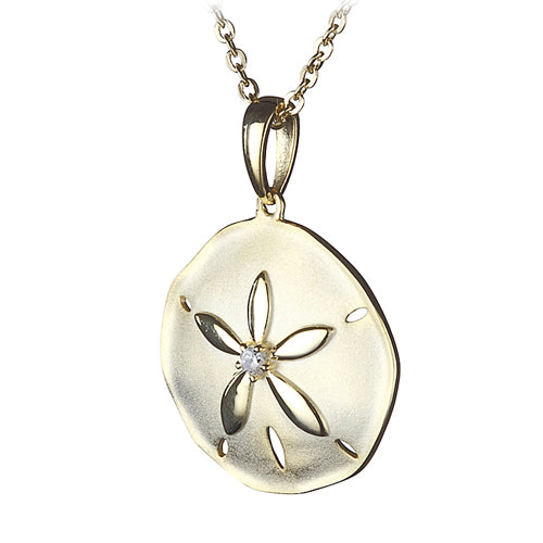 Sterling Silver Yellow Gold Plated Sand Dollar Pendant Sandblast Finished(Chain Sold Separately)