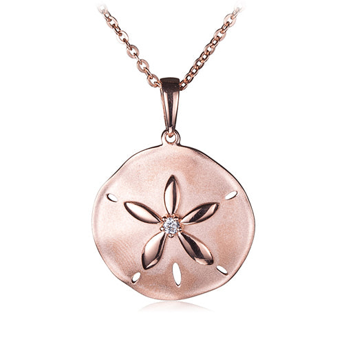 Sterling Silver Pink Gold Plated Sand Dollar Pendant Sandblast Finished(Chain Sold Separately)