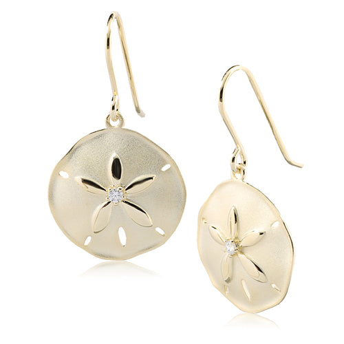 Sterling Silver Yellow Gold Plated Sand Dollar Hook Earring Sandblast Finished