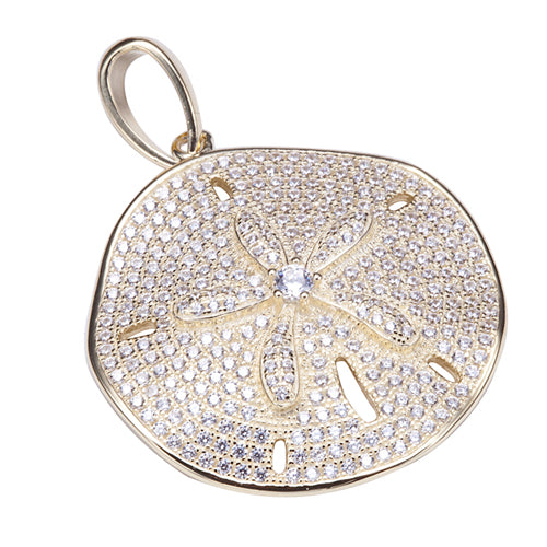 Sand Dollar Star Fish Pave Cubic Zirconia Sterling Silver Pendant Yellow Gold Plated(Chain Sold Separately)