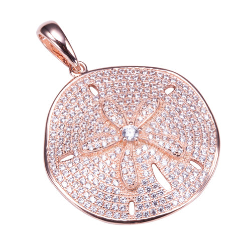 Sand Dollar Star Fish Pave Cubic Zirconia Sterling Silver Pendant Pink Gold Plated(Chain Sold Separately)