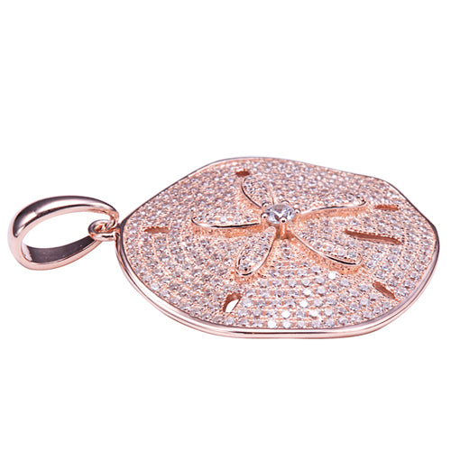 Sand Dollar Star Fish Pave Cubic Zirconia Sterling Silver Pendant Pink Gold Plated(Chain Sold Separately)