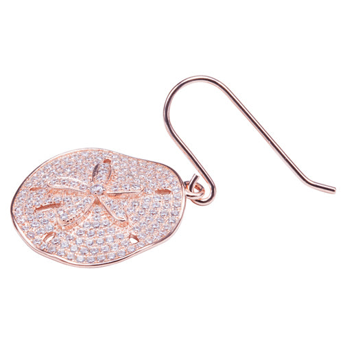 Sand Dollar Star Fish Pave Cubic Zirconia Sterling Silver Hook Earring Pink Gold Plated