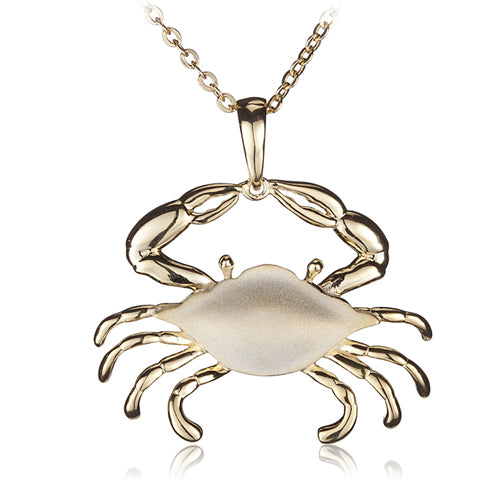 Sterling Silver Yellow Gold Plated Moving Crab Pendant Sandblast Finished(Chain Sold Separately)