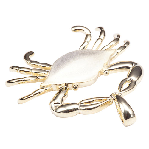 Sterling Silver Yellow Gold Plated Moving Crab Pendant Sandblast Finished(Chain Sold Separately)