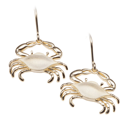 Sterling Silver Yellow Gold Plated Moving Crab Hook Earring Sandblast Finished