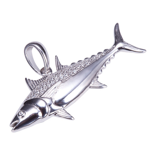 Sterling Silver Pave Cubic Zirconia Tuna Pendant(Chain Sold Separately)