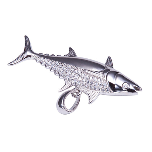 Sterling Silver Pave Cubic Zirconia Tuna Pendant(Chain Sold Separately)