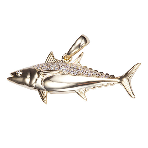 Sterling Silver Yellow Gold Plated Pave Cubic Zirconia Tuna Pendant(Chain Sold Separately)