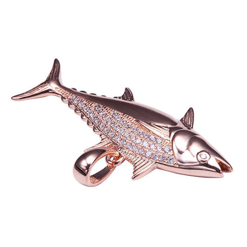 Sterling Silver Pink Gold Plated Pave Cubic Zirconia Tuna Pendant(Chain Sold Separately)