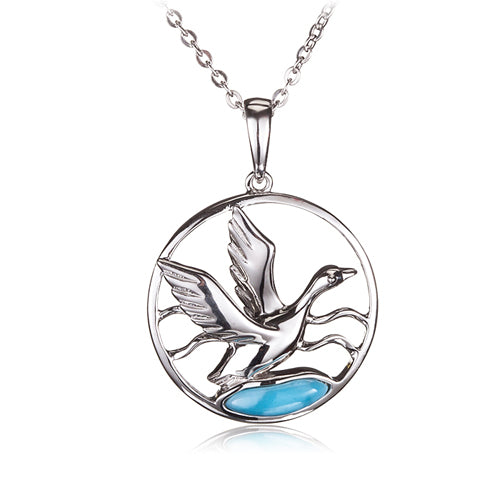 Sterling Silver Mallard in Circle Pendant with Larimar Inlay(Chain Sold Separately)