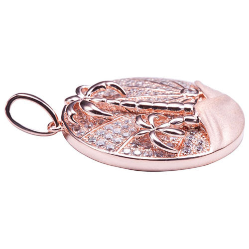 Sterling Silver Pink Gold Plated Pave Cubic Zirconia Circle Island Sunrise Pendant(Chain Sold Separately)