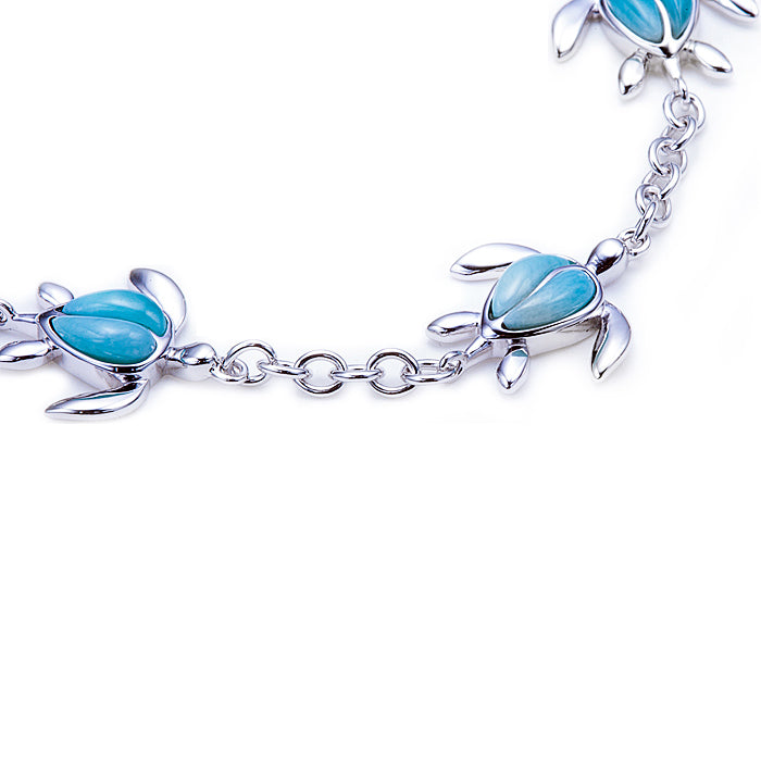Sterling Silver Larimar Inlay Honu(Turtle) with Link Chain Bracelet