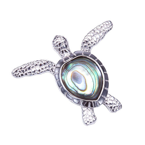 Sterling Silver Abalone Inlay Swimming Sea Turtle Pendant(Chain Sold Separately)