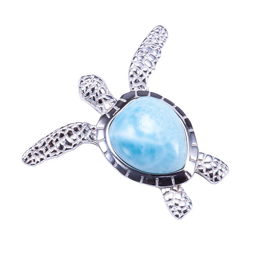 Sterling Silver Larimar Inlay Swimming Sea Turtle Pendant(Chain Sold Separately)