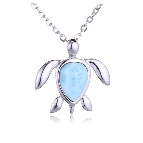 Sterling Silver Larimar Sea Turtle Pendant(Chain Sold Separately)