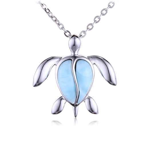 Larimar Honu(Turtle) Sterling Silver Pendant(Chain Sold Separately)