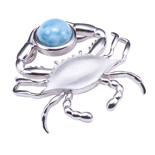 Sterling Silver Blue Crab Pendant with Larimar Bead(Chain Sold Separately)