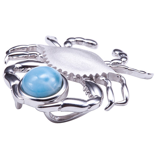 Sterling Silver Blue Crab Pendant with Larimar Bead(Chain Sold Separately)