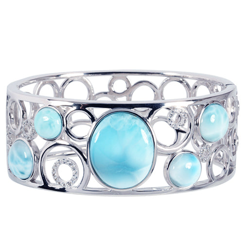Sterling Silver Larimar Pebbles By The Sea Bangle