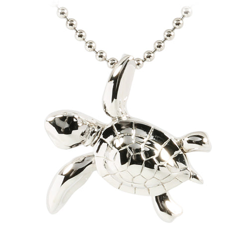 Sterling Silver Rhodium Swimming Turtle Pendant