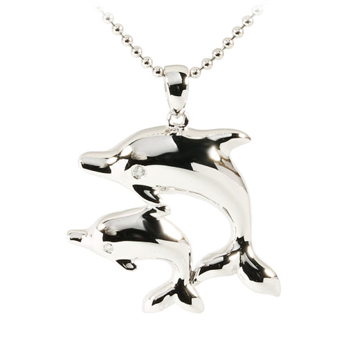 Sterling Silver Double Diving Dolphins Pendant