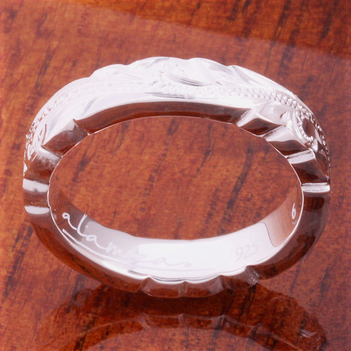 Hawaiian Scroll with Plumeria Cut Out Edge Ring Heavy Weight