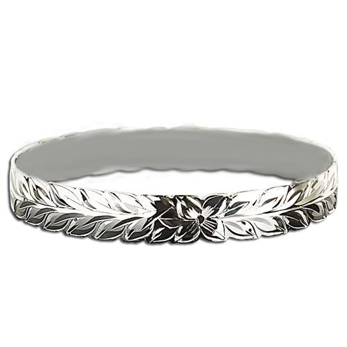 Sterling Silver Hawaiian Maile Cut Out One Tone Baby Bangle 6mm/8mm