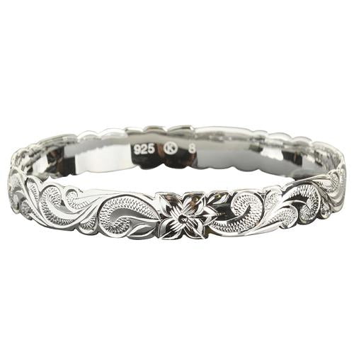 Hawaiian Sterling Silver Bangle Queen Scroll Engraving Cut Out Edge
