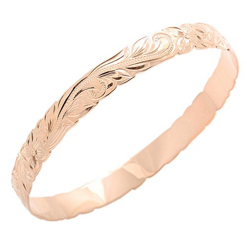 Classic Style Sterling Silver Hawaiian Bangle Heirloom Scrolling Pink Gold Plated