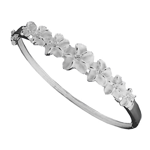 Seven Plumeria Flower Open Bangle With CZ Inlay