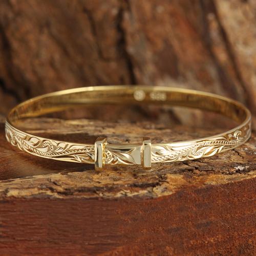 Yellow Gold Plated Sterling Silver Handcrafted Scroll Baby Bangle