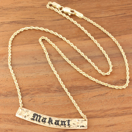 14K Gold Custom-Made Plumeria ID Hawaiian Smooth Edge Necklace (Thickness 1.5mm)