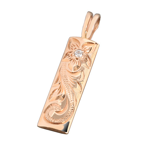 14K Gold Custom-Made Hawaiian Scroll with Diamond Inlay Smooth Edge Vertical Pendant (Thickness 1.5mm)