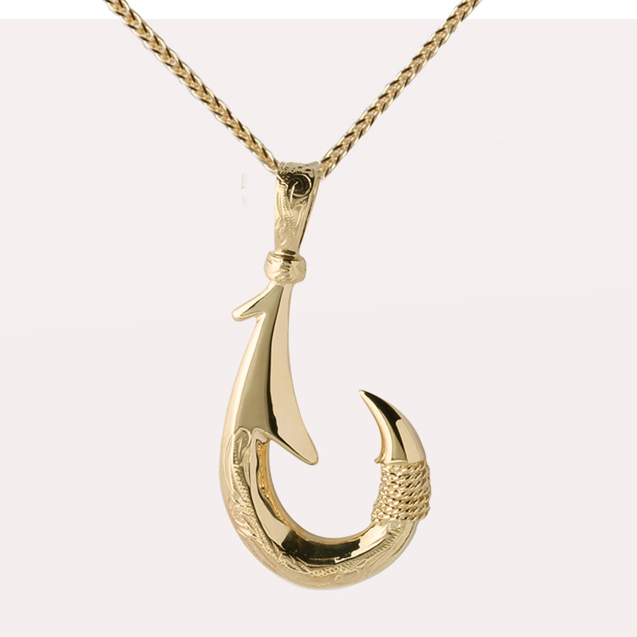 14K Yellow Gold Fish Hook Pendant w/Scroll Engraving 14K Yellow Gold Fish Hook Pendant w/Scroll Engraving