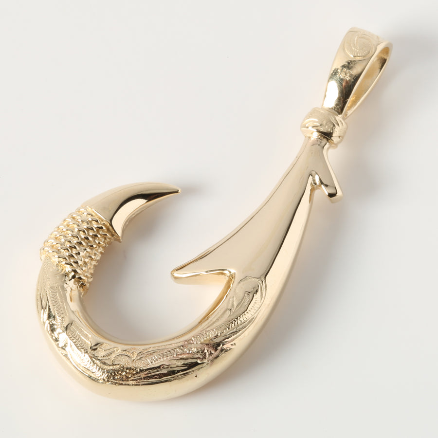 14K Yellow Gold Fish Hook Pendant w/Scroll Engraving 14K Yellow Gold Fish Hook Pendant w/Scroll Engraving