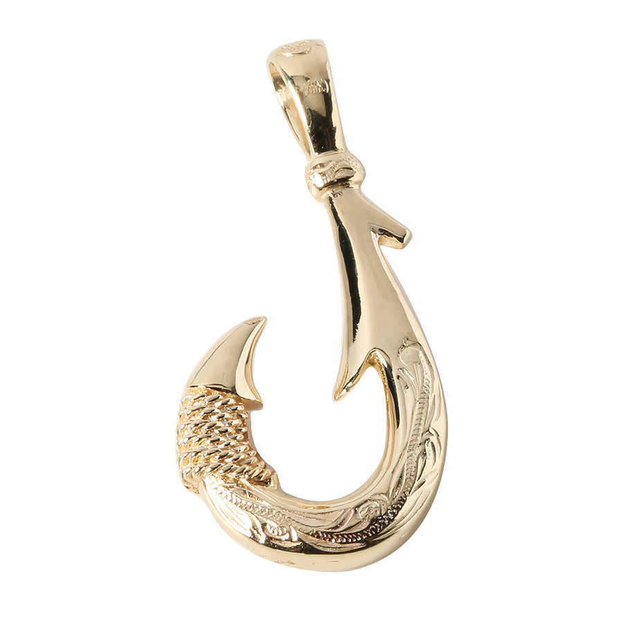 14K Gold Yellow Fish Hook Clasp with Filigree Double Arrow Pattern