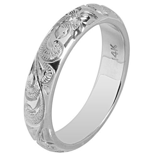 14K Gold Custom-Made Plumeria Scroll Diamond Inlay Ring (Thickness 2.0mm)