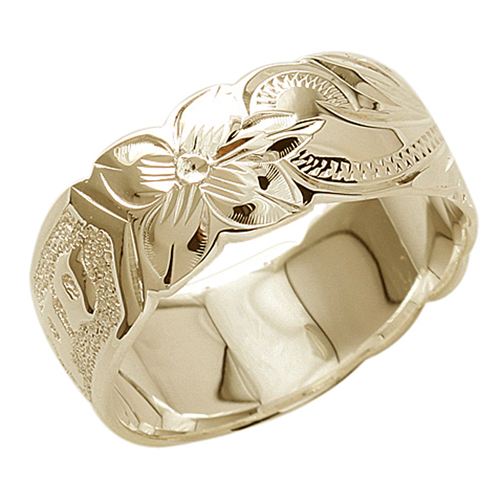 14K Gold Custom-Made Hawaiian Heirloom Ring Raise Letter Cut Out Edge Medium Weight (Standard)