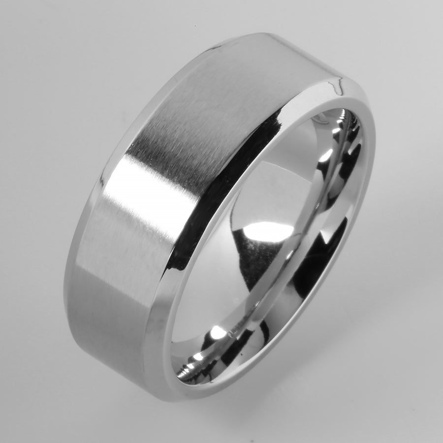 Cobalt Beveled Edge Brushed Wedding Ring 8mm