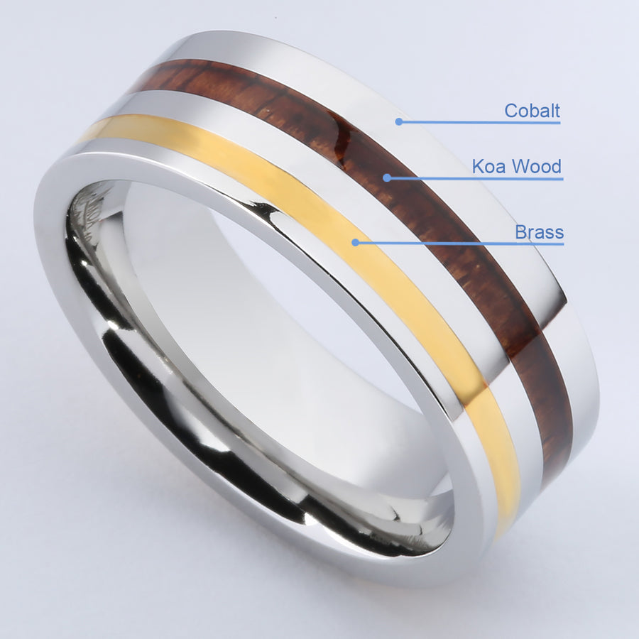 Cobalt Koa Wood Wedding Ring Flat 8mm