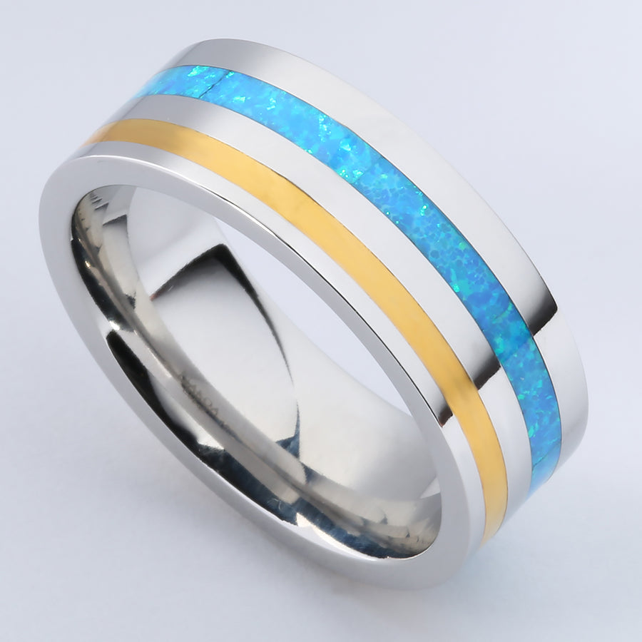 Cobalt Opal Wedding Ring Flat 8mm