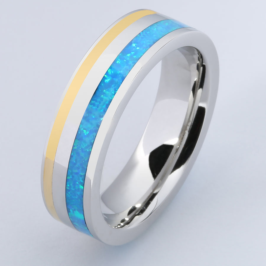 Cobalt Blue Opal Wedding Ring Flat 6mm