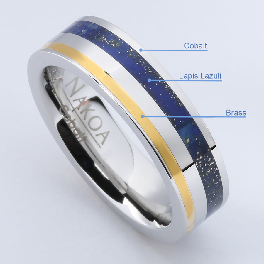 Cobalt Lapis Lazuli Wedding Ring Flat 6mm