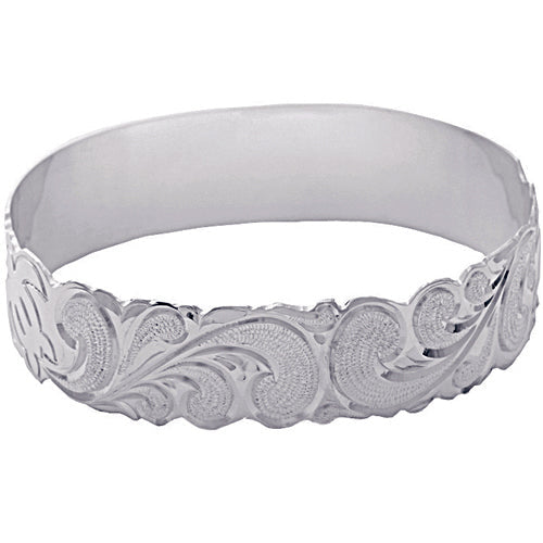 Sterling Silver Custom-Made Honu (Turtle) Queen Scroll Raise Letter Cut Out Edge Bangle (Heavy 1.75)
