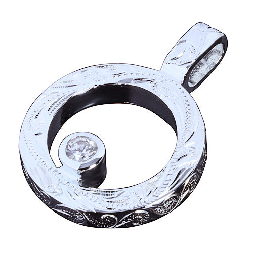 Sterling Silver Scroll Circle CZ Pendant