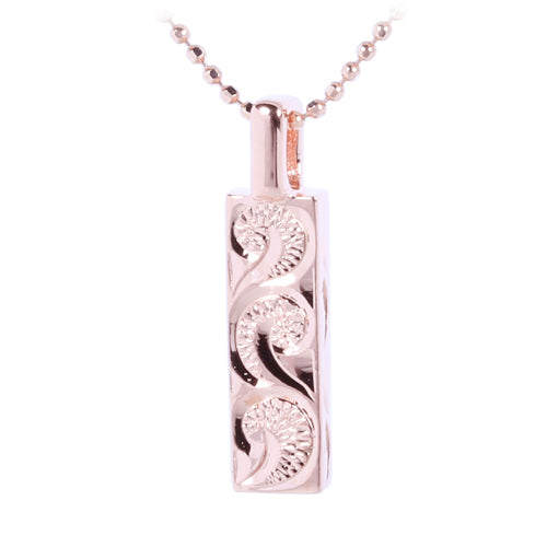 Sterling Silver Hand-made Scroll Vertical Pendant Pink Gold Plated